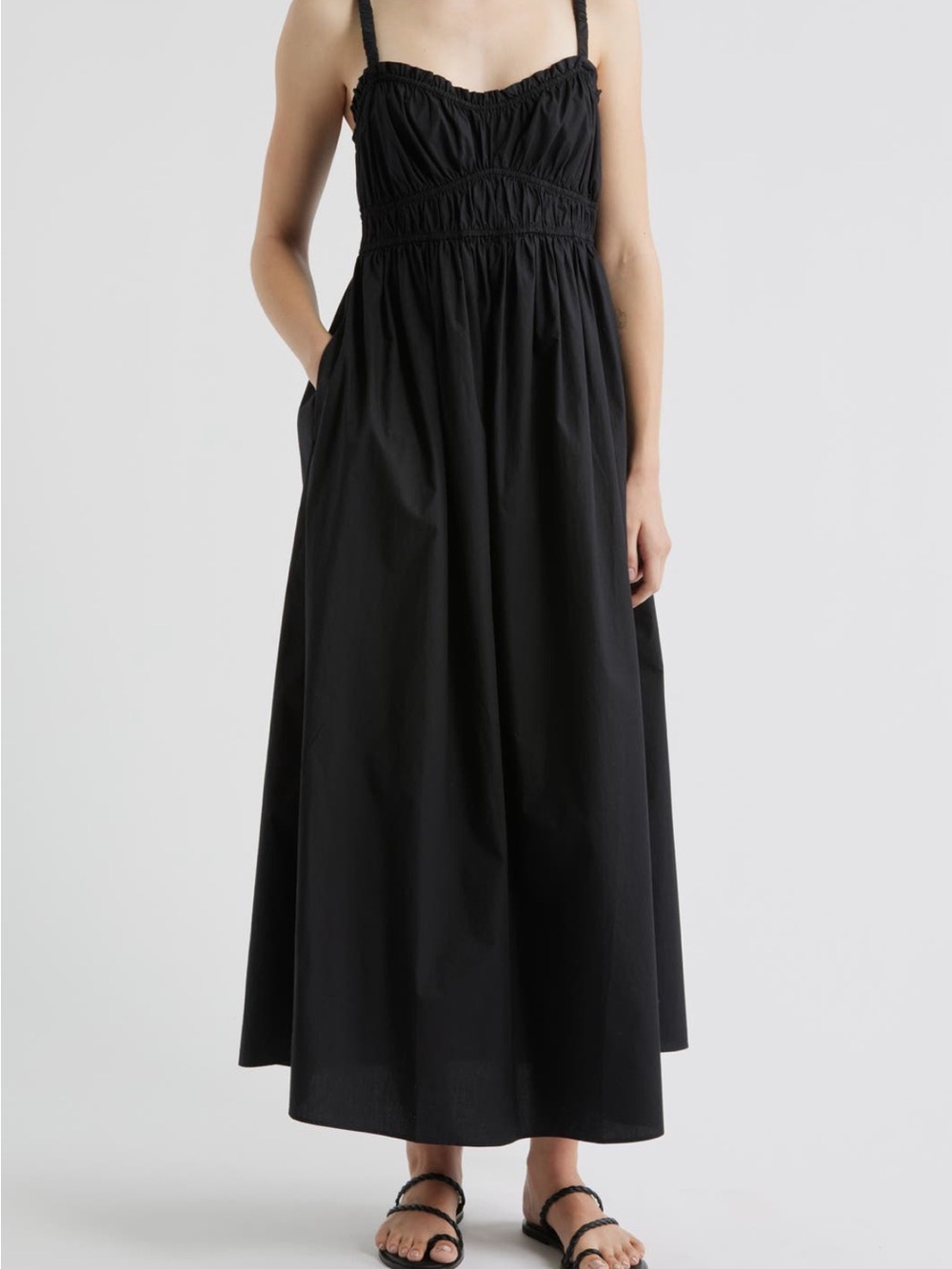 Boss Black Smocked Maxi Dress with Adjustable Straps